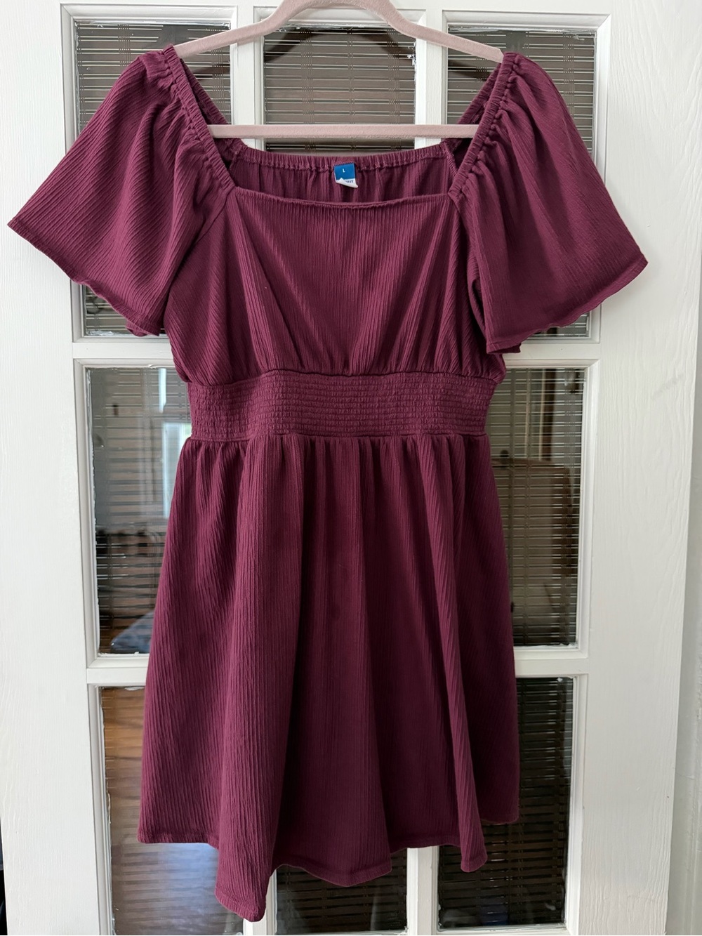 Old Navy Women's L Plum Smock Waist Flutter-Sleeve Mini Dress | SKU 0412